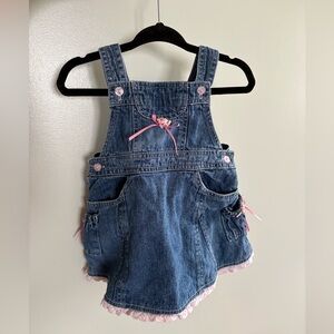 Vintage 90’s Youngland Denim Girls' Overall Dress with Pink rosette Accents